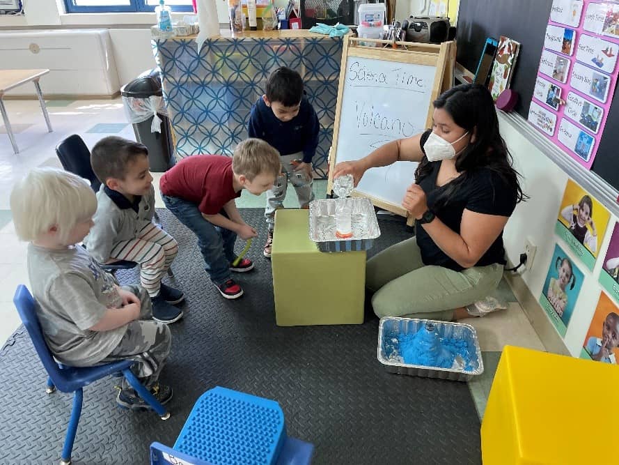 science experiment infront of children