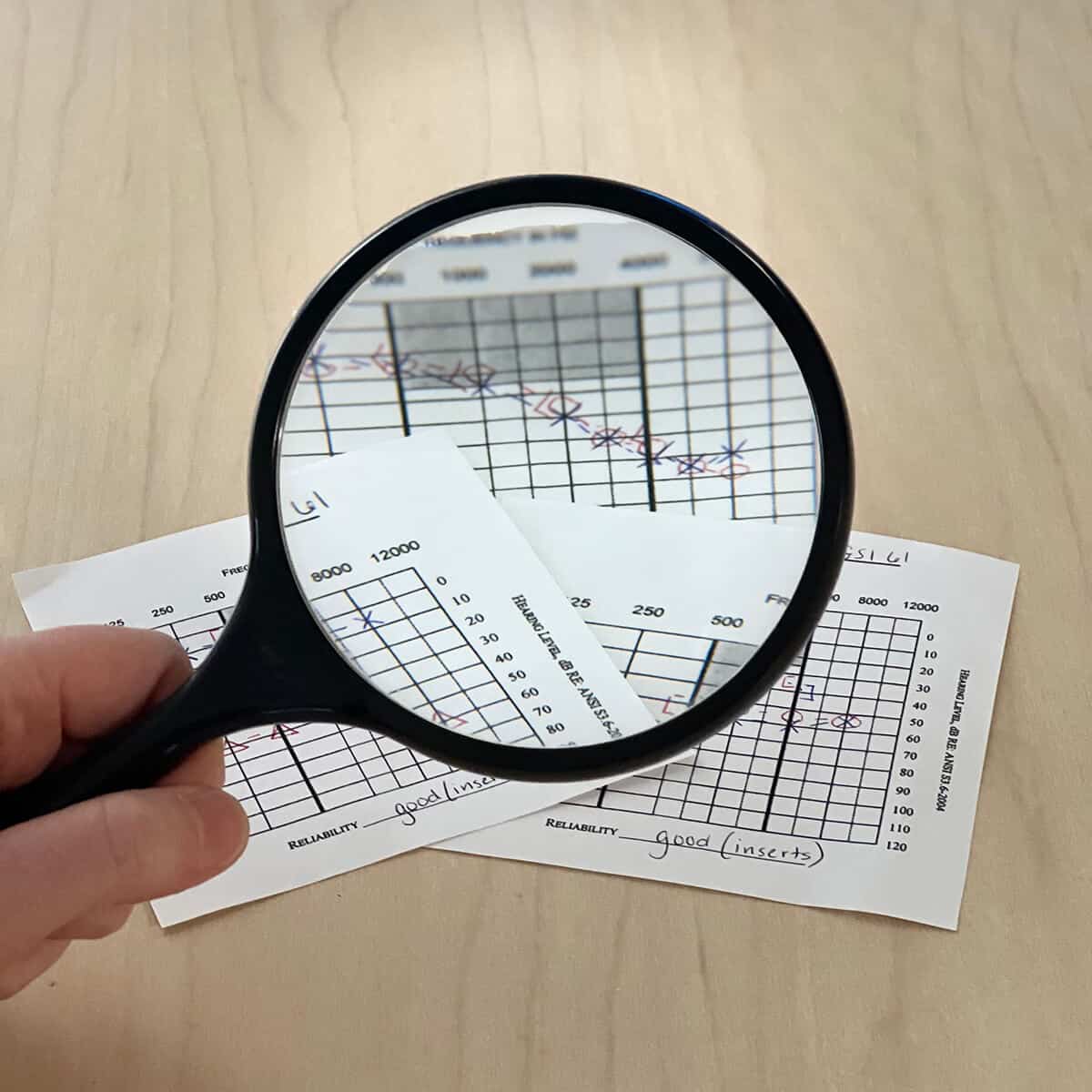 magnifying glass over hearing results